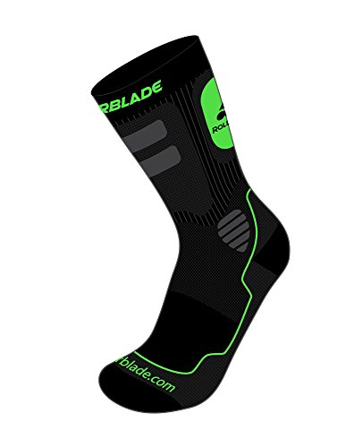 Rollerblade Men's High Performance Skating Socks, Black/Green, X-Large/US 13-14