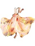 Relaxfeel Women's Flower High Waist Beach A Line Mixi Long Chiffon Skirt