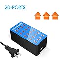20 Ports 100W (20 A) USB Charging Station， Multi Ports Charging Station Organizer for Multiple Devices,20 Ports USB Rapid Charger for Family Party Office Hotel School