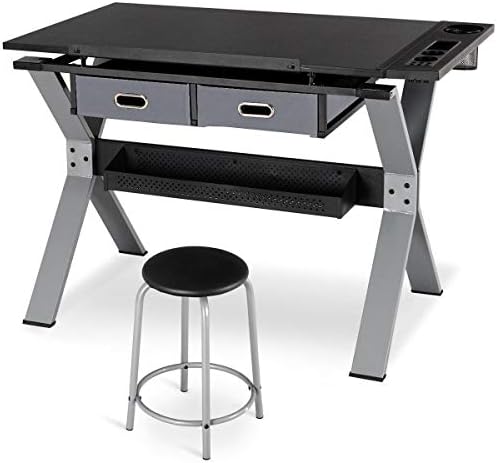 Adjustable Tiltable Drafting Table Drawing Desk with Stool and Drawer Solid and Durable Construction Office Home Studio Furniture Craft Maple Blueprint Hobby Table Art Storage