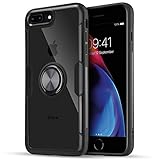 UARMOR iPhone 8 Plus Case, iPhone 7 Plus Clear Slim Bumper Case with Magnetic for Car Mount, Ring Holder Rotating Stand Case Cover for Apple iPhone 7/8 Plus 5.5 inch - Black