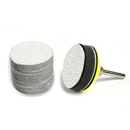 2-Inch 120 Grit Aluminum Oxide White Dry Hook and Loop Sanding Discs with a 6mm Shank Backing Pad + Soft Sponge Buffering Pad for DIY Woodworking, 30-Pack