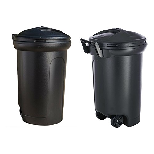 Trash Container Wheels Lock Lid Garbage Dispenser Plastic Waste Basket Lightweight Rolling with Handle Rustproof Polypropylene Resin Garage Outdoor Waste Management Mobility (Pack of 2) eBook BADAshop