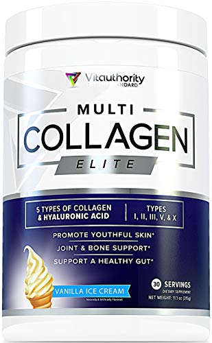 Multi Collagen Elite Vanilla Ice Cream Collagen Protein Powder: Multiple Source Grass-Fed Hydrolyzed Collagen Peptides with Vitamin C and Hyaluronic Acid, Types I II III V X, Anti-Aging Powder, 30srv - Thumbnail 3