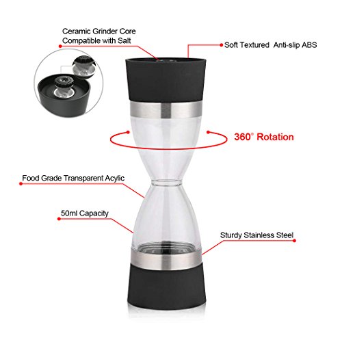 image for Salt And Pepper Grinder, FUNRUI 2 in 1 Refillable Ceramic Spice Grinde