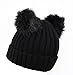 Fashion 21 Women's Winter Trendy Warm Knit Beanie Hat with Pom Pom Ears (3 Colors Available) (Black)