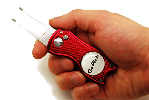 Red GoPick Golf Divot Repair Tool - Stainless Steel Switchblade With Detachable Ball Marker - Thumbnail 6