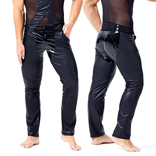 Completi-Intimi-Da-Donna-Pantaloni-Sexy-Da-Uomo-In-Similpelle-Wetlook-In-Pelle-Sintetica-Lingerie-Esotica-Pu-Pantaloni-In-Lattice-Cerniera-Pvc-Stage-Clubwear-Pantaloni-Gayfetish-BlackL