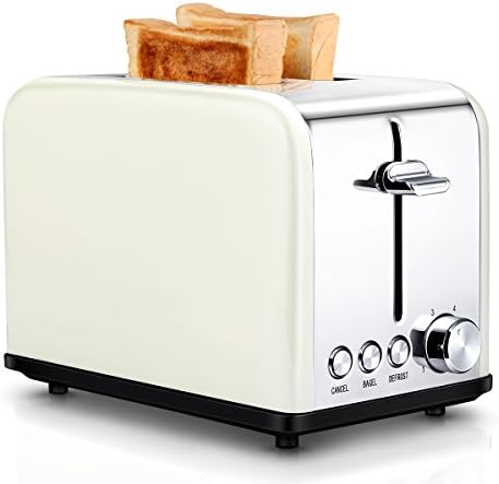 Compact Small Bread Bagel Toasters 2 Slice Best Rated, Wide Slot Stainless Steel Kitchen Toaster, Cream