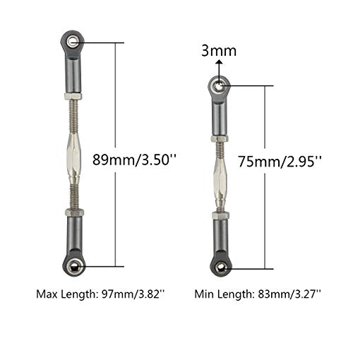 Hosim Front Rear RC Turnbuckles & Camber Linkage Rod - 2PCS Aluminum 83-97mm Adjustable Steering Servo Link for 1/10 Traxxas Slash 4x4 5807 Stampede RC Cars Upgraded Hop up Parts (Titanium)