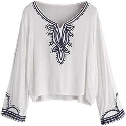 HongXander New Women V Neck Embroidey Blouse Casual Tops T shirt (XL)