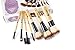 7 Piece Bamboo Makeup Brush Set with Roll-Up Cotton Travel Pouch - Premium Synthetic Hair & Wooden Handles - by Queen's Grace