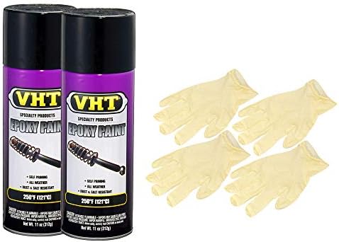 VHT Satin Black Epoxy All Weather Paint (11 oz) Bundle with Latex Gloves (6 Items)