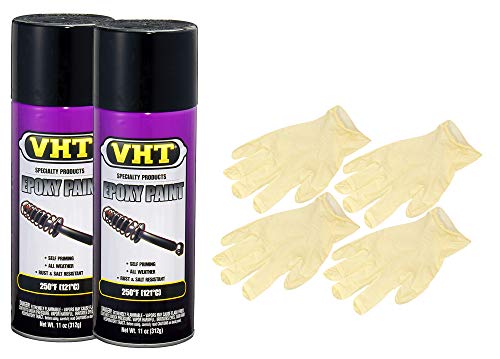 VHT Satin Black Epoxy All Weather Paint (11 oz) Bundle with Latex Gloves (6 Items)