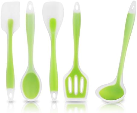 Holidayli 5pcs Kitchen Utensils Set, Silicone Baking Set-Spatula Turner, Spoonula, Mixing Spoon, Slotted Spoon, Soup Ladle Heat Resistant Cooking Utensils
