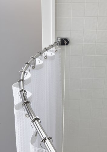 Hookless Crescent Suite Curved Shower Rod with Retractable Clothesline, 60-Inch, Polished Finish