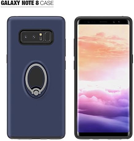 SAMSUNG GALAXY NOTE 8, Heavy Duty Case Cover with Flexible Inner Protection and Reinforced Hard Bumper Frame Simple Stylish With Car Mount Function 360 Rotating Ring Grip Holder (Blue)