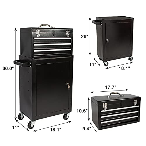 3Drawer Tool Chest Tool Box with 4 Wheels,Removable Portable SetTop