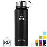 50 oz, 37 oz, 27 oz, 21 oz Stainless Steel Vacuum Insulated Water Bottle, Wide Mouth with Leak Proof Cap and Built-in Filter (Black, 50oz)