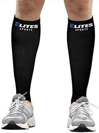 Calf Compression Sleeve(S/M) - Elites Sports- Shin Splints Compression Wear For Men &amp; Women, Best Leg Socks For Running Cramps, Pregnancy Lymphedema - Circulation &amp; Faster Recovery Socks - 1 Pair