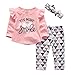 3Pcs Baby Girl Clothes Long Sleeve Letter You Make Me Smile Tops Geometric Pants and Headband Outfit Set (12-18 Months)