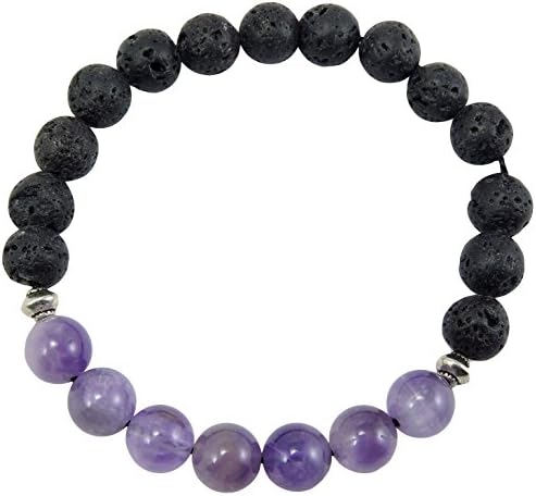 Volcanic natural lava yoga meditation healing wrist mala bracelet CL-9 (Lava with 7 Amethyst)