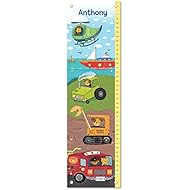 Growth Chart for Kids, Boy or Girl Height Ruler Personalized, Nursery Toddler Bedroom Playroom Decor, Trucks, Tractors, Construction, Firetruck, Digger