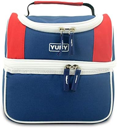 YUBY Insulated Polyester Office Lunch Bag in Blue Color for Men and Women with Two Compartments