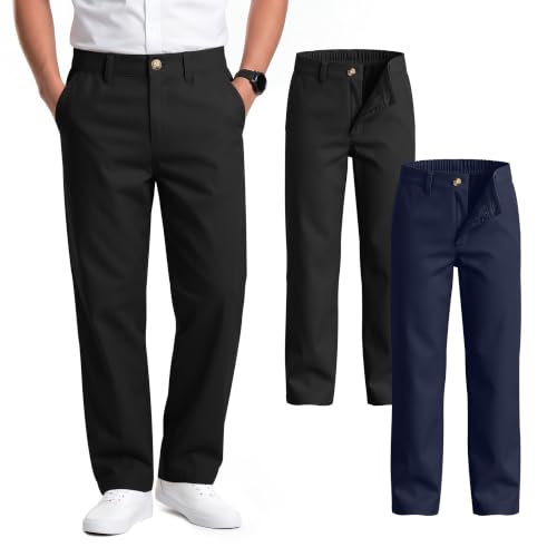 Halfchet 2 Pack Boys School Uniform Pants 8-9Y 2Color Black, Navy Blue at Amazon