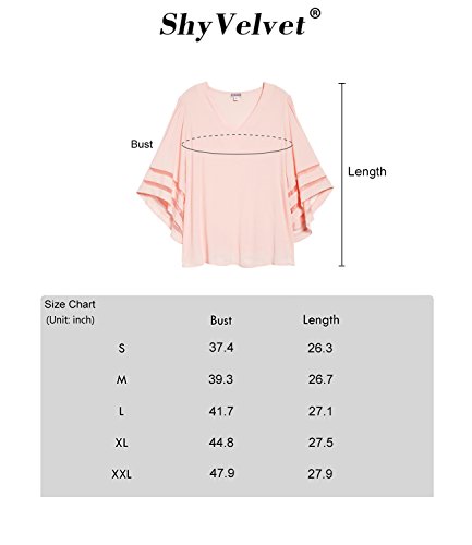 Shy Velvet Women's 3/4 Short Bell Sleeve V Neck Lace Patchwork Chiffon Blouse Casual Loose Shirt Tops - Thumbnail 5