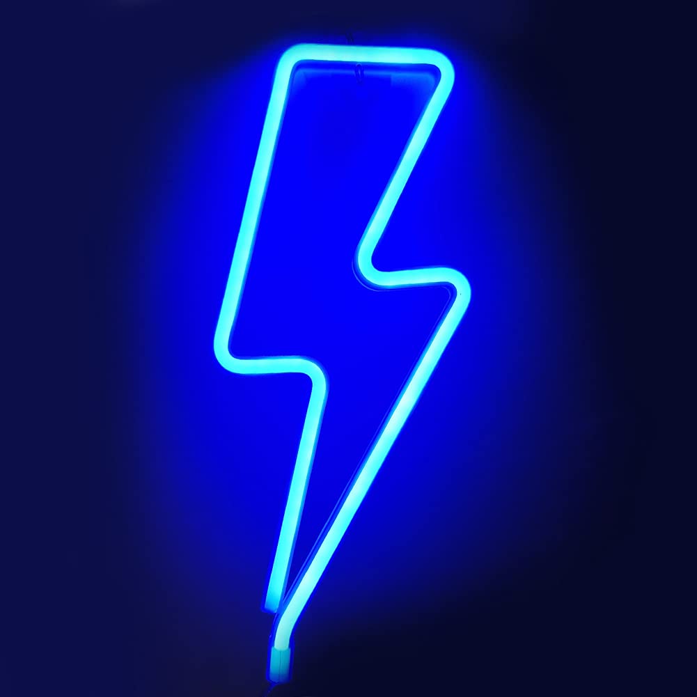Bipily LED Lightning Shape Neon Sign Light Art Decorative Lights Wall Decor for Baby Room Christmas Wedding Party Supplies -Blue Lightning