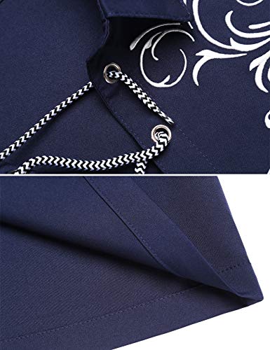 Daupanzees Mens Scottish Jacobite Ghillie Kilt Shirt Casual Long Sleeve Shirt Navy Blue