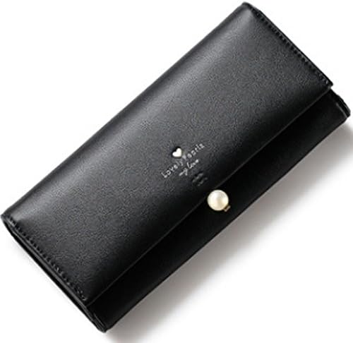 VL Women's Multi-card Position Two Fold Purse Long Zipper Wallet Colorsize Medium Black