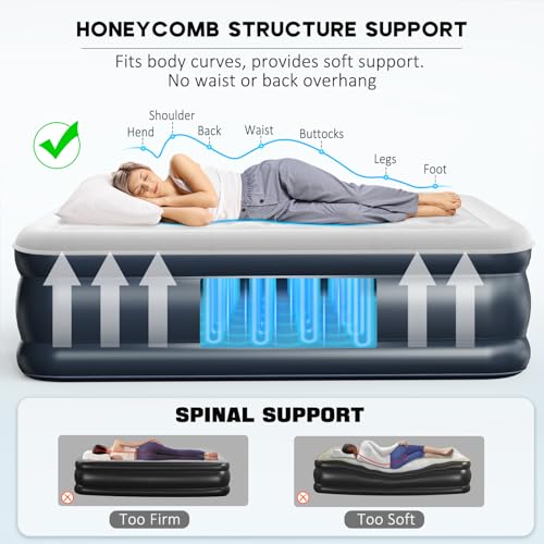NALONE Single Inflatable Bed, Single Inflatable Mattress, Self-Inflating Air Mattress with Integrated Pump, Inflatable Mattress in 3 Minutes, Home Use 197 x 100 x 46 cm