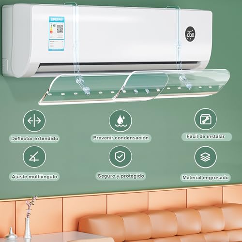 Deflector de Aire Acondicionado Ajustable,Deflector Aire para Minisplit Transparente,Golpe Antidirecto,Ajuste 270°,Cubierta Protectora Deflector Aire Retráctil para el Hogar,Apto para Todas Estaciones