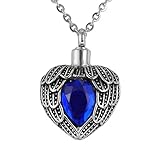VALYRIA Angel Wing Birthstone Memorial Urn Necklace Stainless Steel Cremation Jewelry,Sapphire(September)