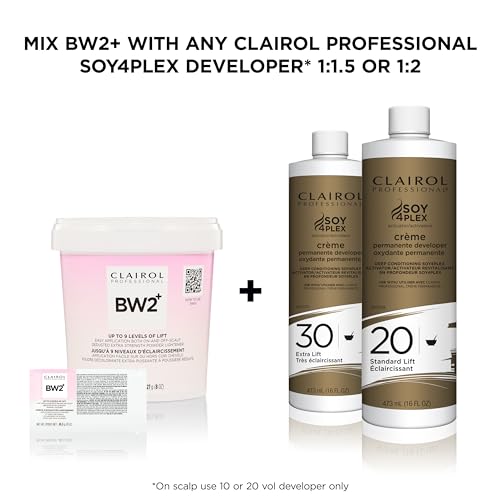 Clairol Professional BW2+ Dedusted Extra Strength Powder Lightener, Up to 9 Levels of Lift for Hair Highlights & Lightening