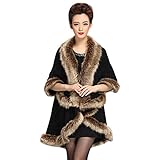 Froomer Women's Faux Fur Collar Poncho Cape Stole Wrap Hoody Sweater Coat