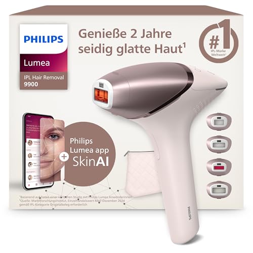 Philips Lumea IPL 9900 Series - IPL Geräte Haarentfernung für bis zu 2 Jahre seidig-glatte Haut¹ mit 4 Aufsätzen für Körper & Gesicht, kabellos, Alter