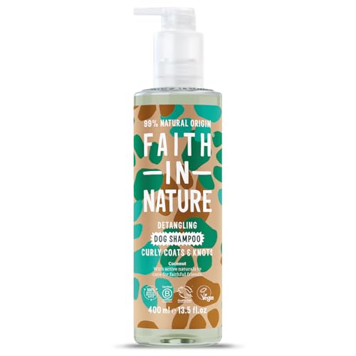 Faith In Nature Natuurlijke kokosnoot hondenshampoo, veganistisch en dierproefvrij, geen SLS, siliconen of parabenen, ontwarren, voor krullende jassen, 400ml