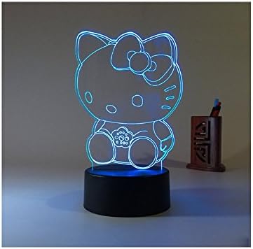 LIONKING USA - New 3D lamp Multi-colored Change Touch Botton Table Light - 3D Optical Illusion Acrylic Home Decor Lamp - 0523 (4 - Hello Kitty)