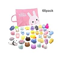 Siwo 60pcs Mochi Squishy Toys,Assorted Animal Squishies and Storage Bag,Stress Relief Toy and Best Gift for Kids