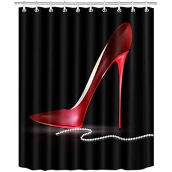 Amazon Com Lb Dark Red High Heels Shoe White Beads Shower Curtain
