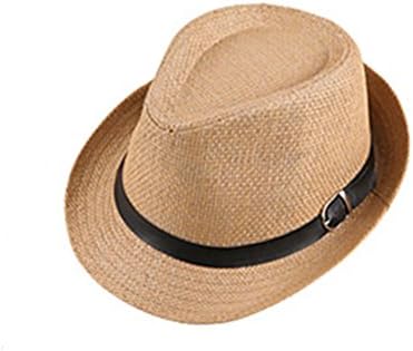 DUOLAIMENG Adults/Kids Summer Straw Hat Short Brim Sunhat (Kids 21.25", Khaki)