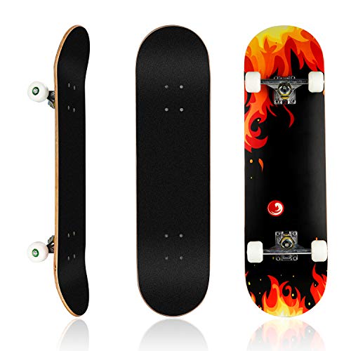 E EVERKING Skateboard 7 Layers Decks 31"x8" Pro Complete Skate Board Maple Wood Longboards for Teens Adults Beginners Girls Boys Kids