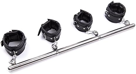 Sex Faux Leather Wrist Ankle Cuffs Kit with Stainless Steel Spreader Bar for Women