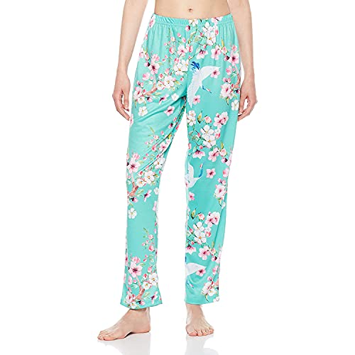 Selene Women\'s Knit Cross-Strap Tank With Pant Green Solid/Green Floral Small