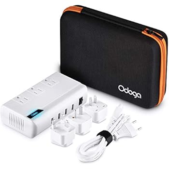 Odoga Voltage Converter 220V to 110V Travel Adapter with 4 USB Ports 3 AC Outlets and UK/Europe/AUS International Travel Plugs for More Than 150 Countries