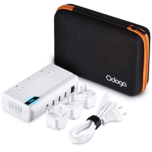 Odoga Voltage Converter 220V to 110V Travel Adapter with 4 USB Ports 3 AC Outlets and UK/Europe/AUS International Travel Plugs for More Than 150 Countries