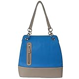 FASH Limited Front Zipper Accent Tote Handbag Dual Tone Top-Handle Bag - Blue